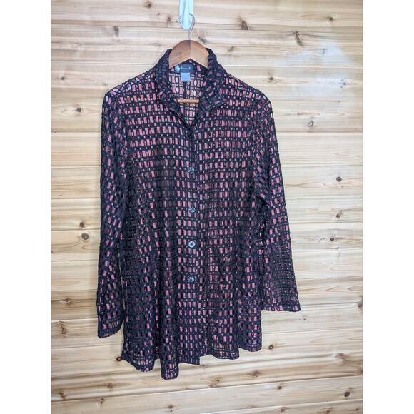 Damee Jacket Womens Medium Pink Black Open Knit Lightweight Career - Picture 3 of 9